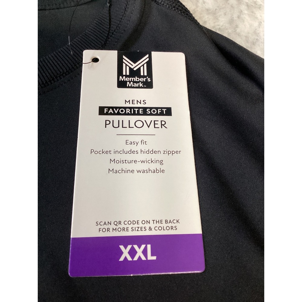Members Mark Mens Favorite Soft Pullover Black XXL MM25549 Long Sleeve Pocket - Picture 4 of 5